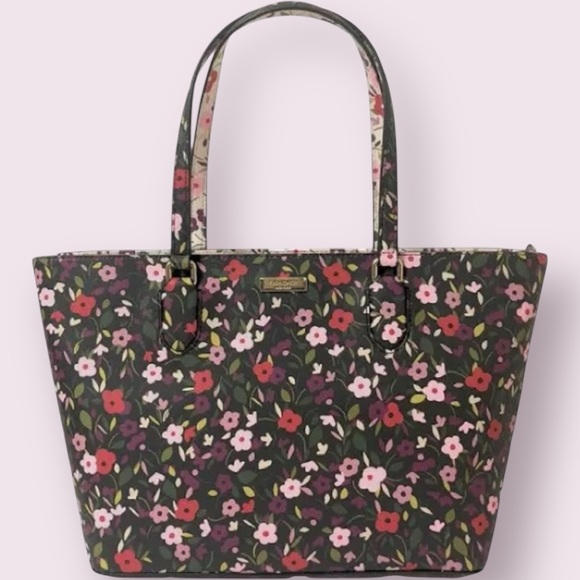 Kate Spade ~ Black, Red & Pink Floral Tote Bag ~ Vibrant Design - Picture 2 of 15